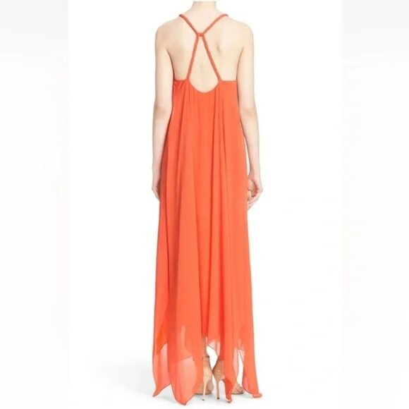 Alice + Olivia Jaelyn Orange Halter Dress w/ Braided Neckline SZ XS - Picture 2 of 9